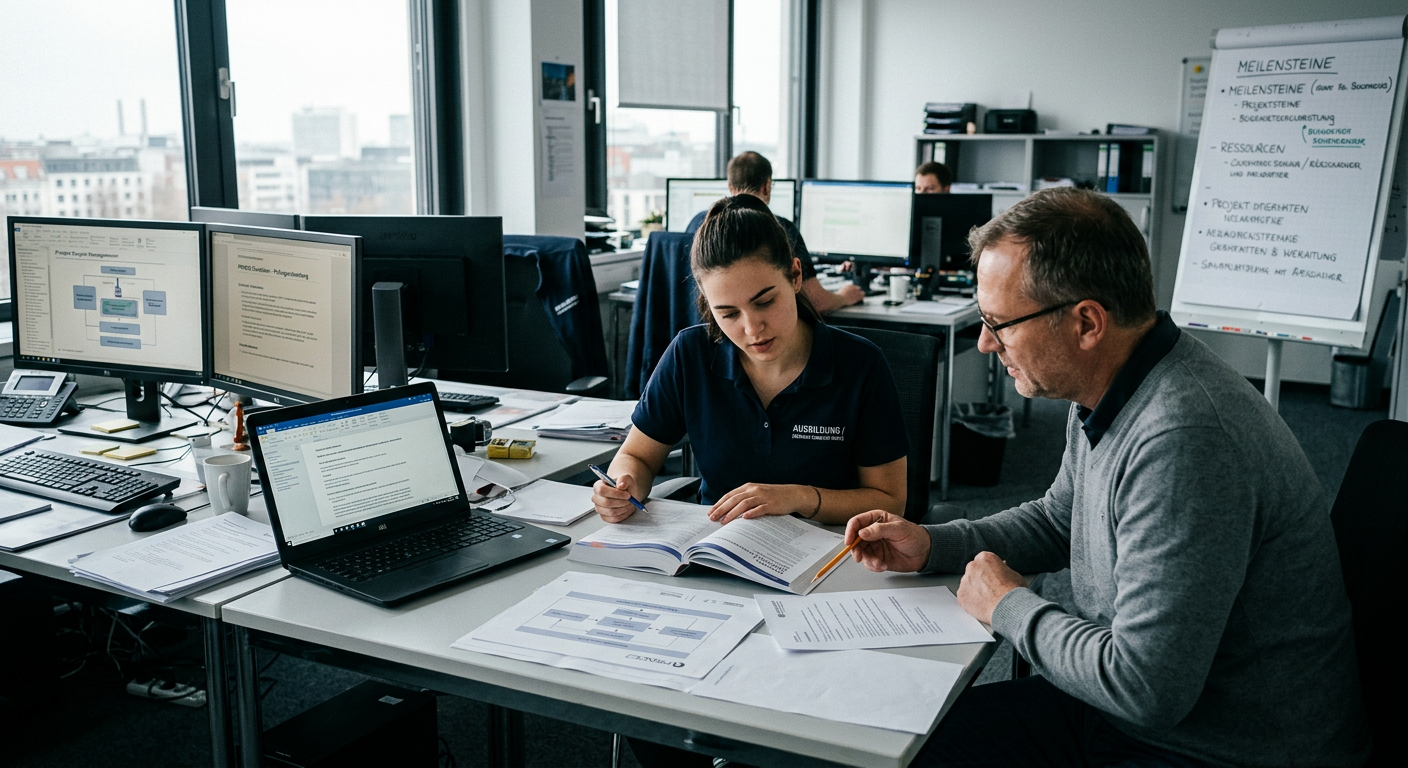 Auszubildende (PRINCE2 Foundation – Prüfungsvorbereitung) arbeitet an einem realistischen Arbeitsplatz – Berufsbild für PRINCE2 Foundation – Prüfungsvorbereitung.